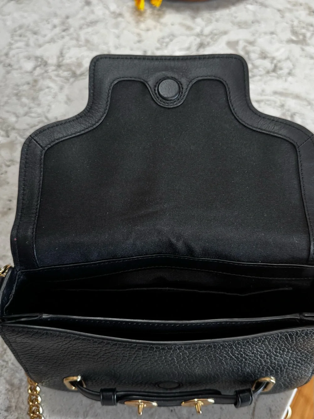 Coach Blake in Black  Pebbled Leather Shoulder Bag with Gold Chain